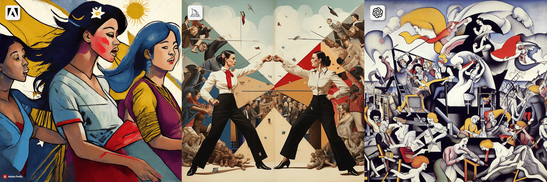 Women fighting for equality in the style of dadaism