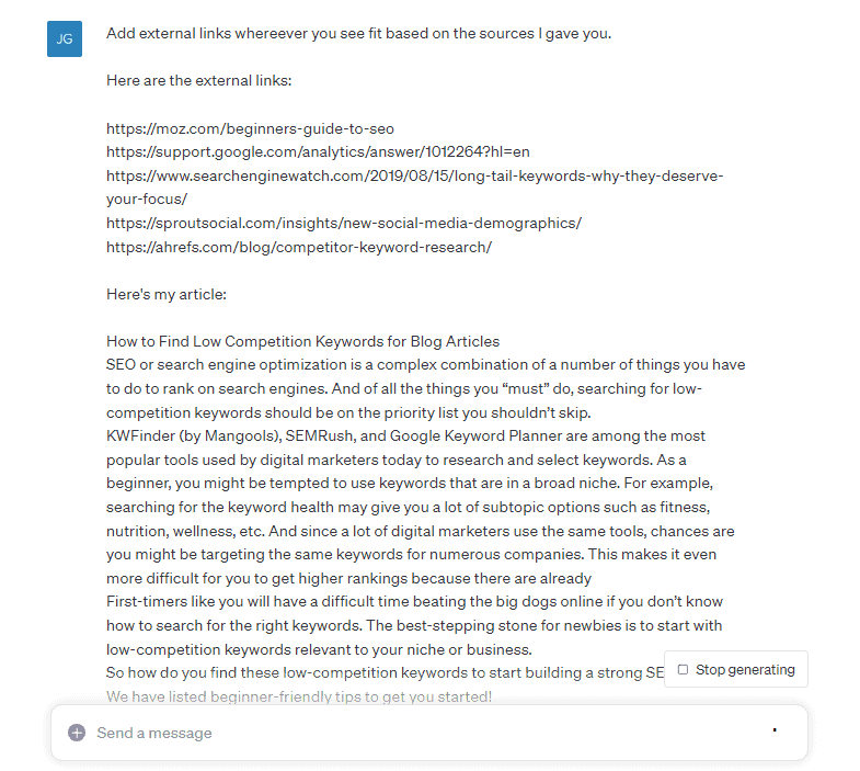 add external links using ChatGPT