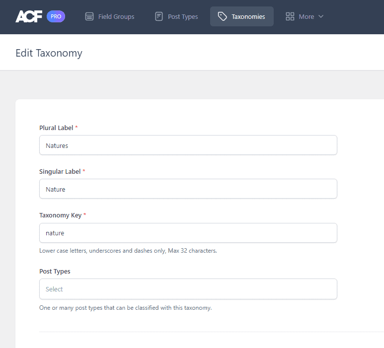 adding ACF taxonomies