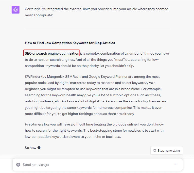 add external links using ChatGPT