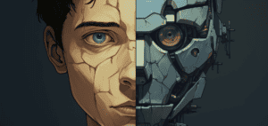 Human vs Robot Face Side by Side, made with DALL-E 3
