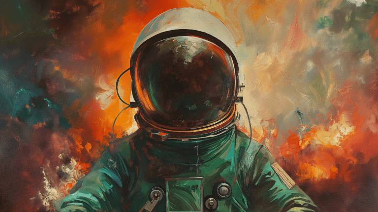 DALL-E as an astronaut, generated with DALL-E 3, upscaled with Moonlight