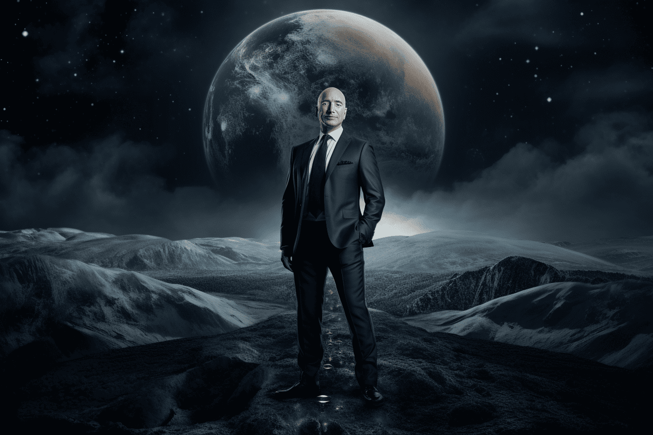 Jeff Bezos Standing on the Moon, Generated with Midjourney