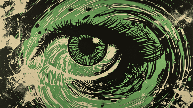 A green eye (symbolizing OpenAI) visualizing its own universe, generated with Midjourney