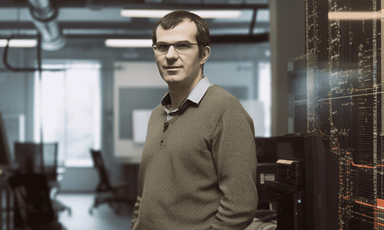 Léon Bottou in a research facility, made with Midjourney