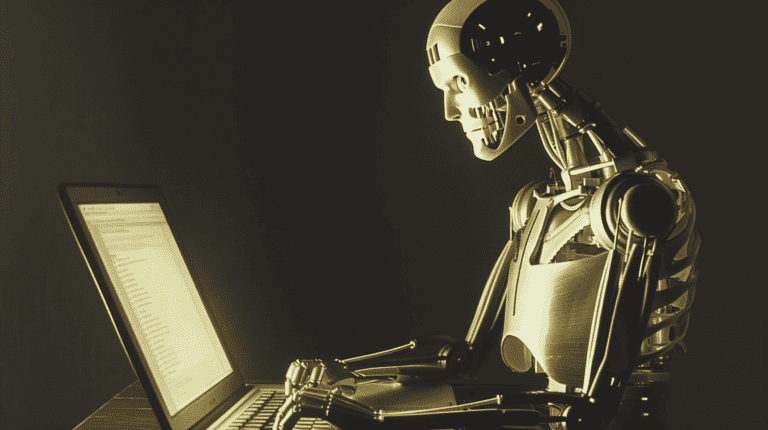A machine editing an article, generated with Midjourney