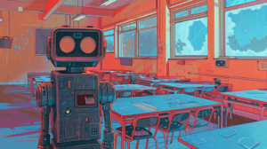 An AI in the classroom, generated with Midjourney