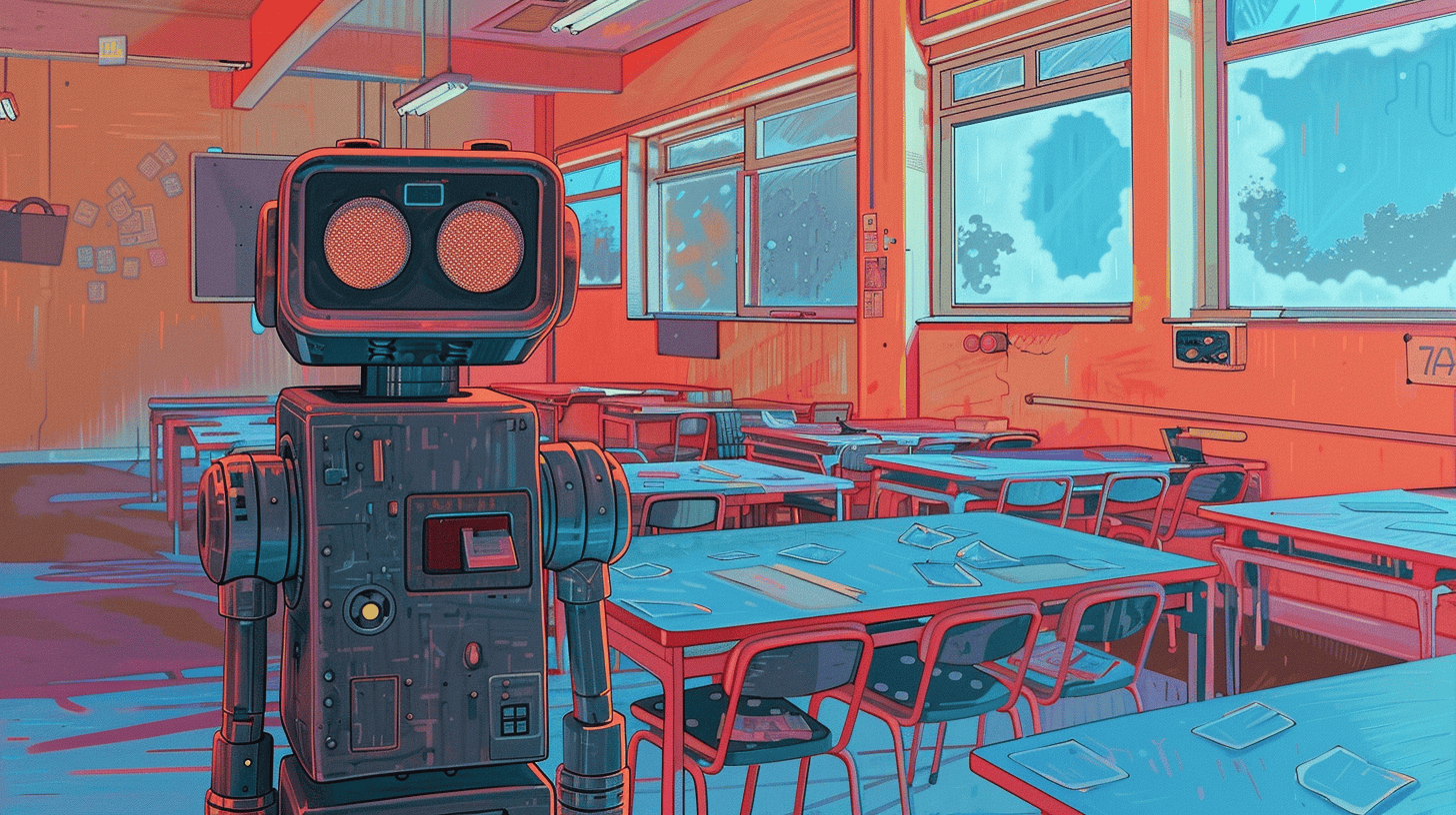 An AI in the classroom, generated with Midjourney