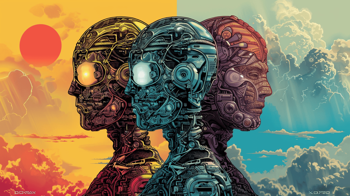 Three versions of the same AI, generated with Midjourney