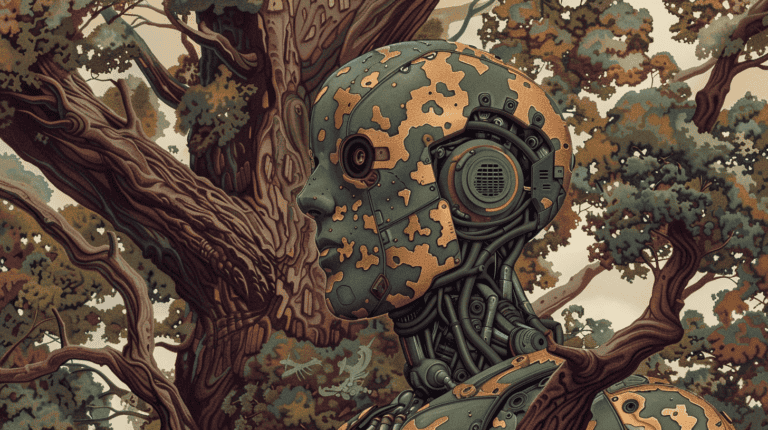 An AI blending in with his surroundings, generated with Midjourney