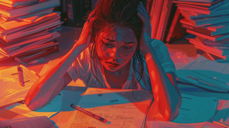 A student rewriting her essay, generated with Midjourney
