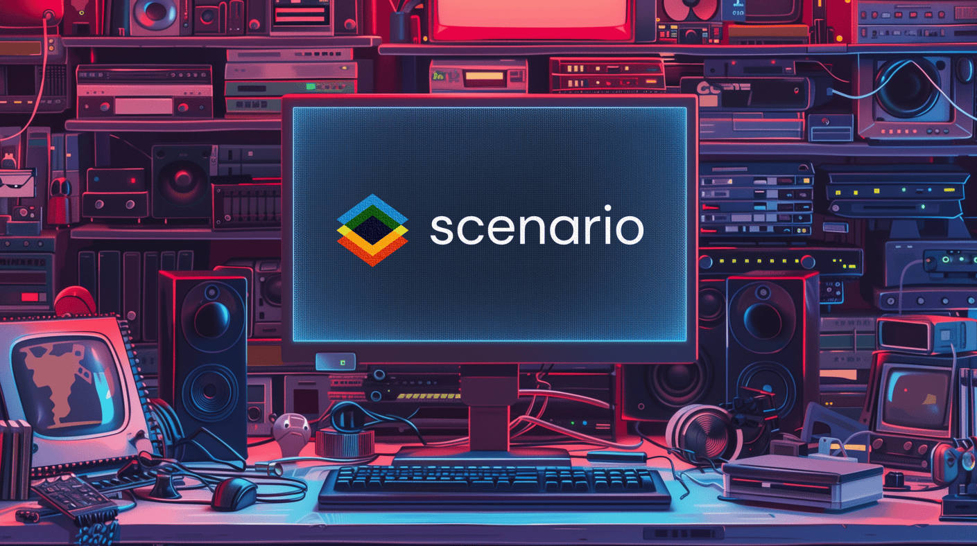 A game developer’s desk, generated with Midjourney