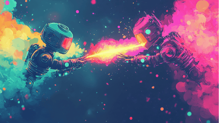 Visualized battle between AI image generators, generated with Midjourney