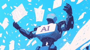 An AI getting caught, generated with Midjourney