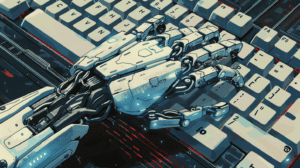 AI using a keyboard, generated with Midjourney
