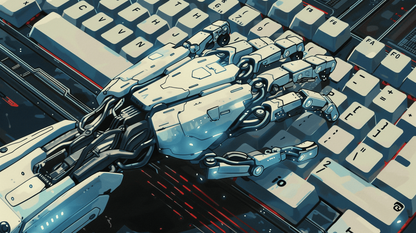 AI using a keyboard, generated with Midjourney