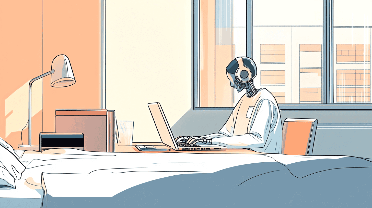 An AI robot doing their assignment, generated with Midjourney