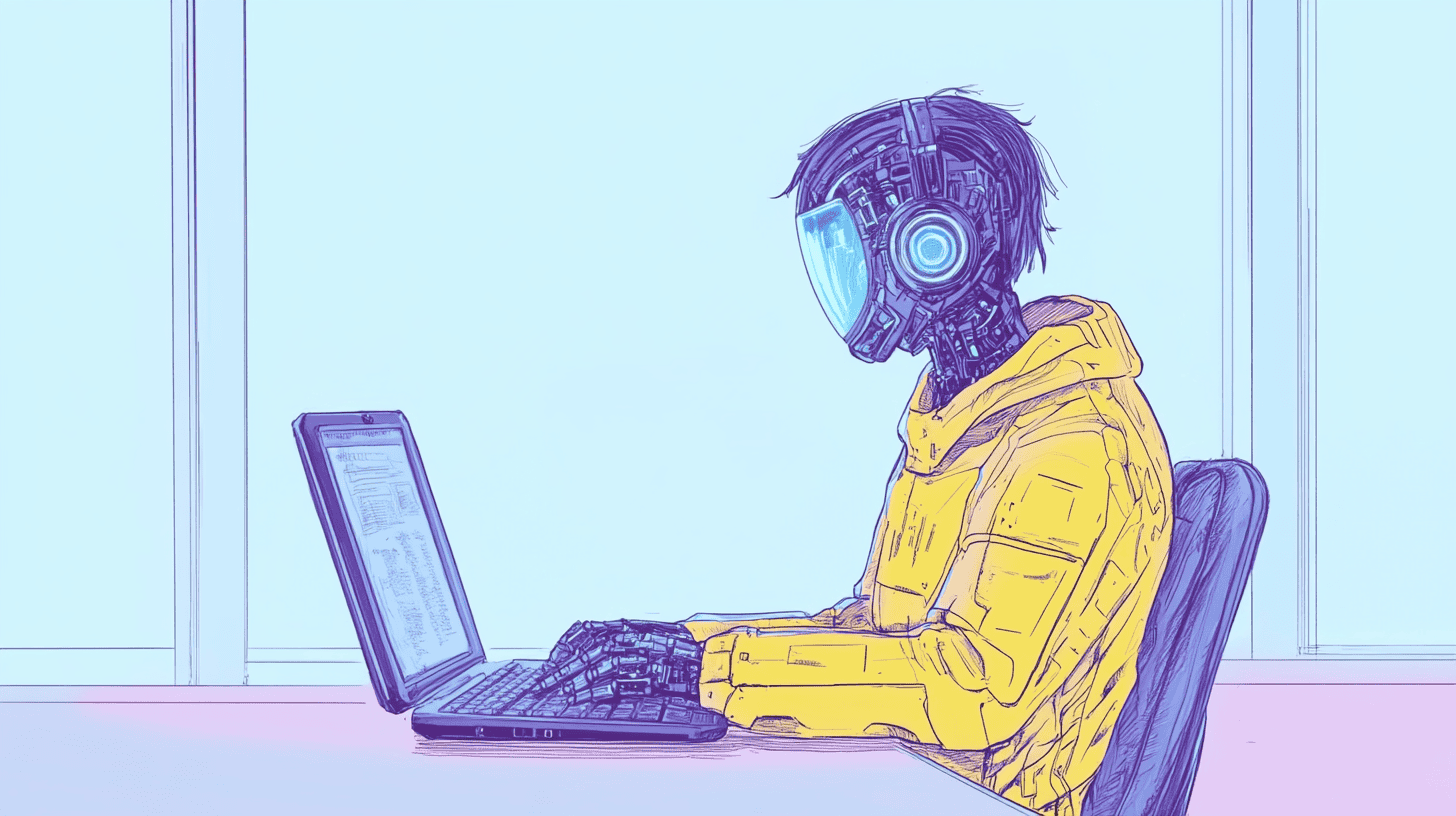 A robot pretending to be human, generated with Midjourney