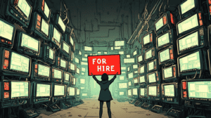 A Filipino looking for her first online job opportunity, generated by Midjourney