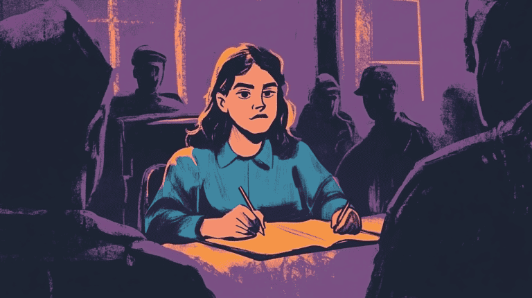 A student getting interrogated by policemen, generated with Midjourney