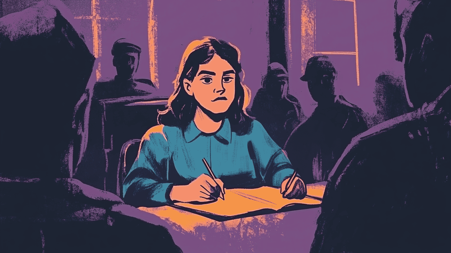 A student getting interrogated by policemen, generated with Midjourney