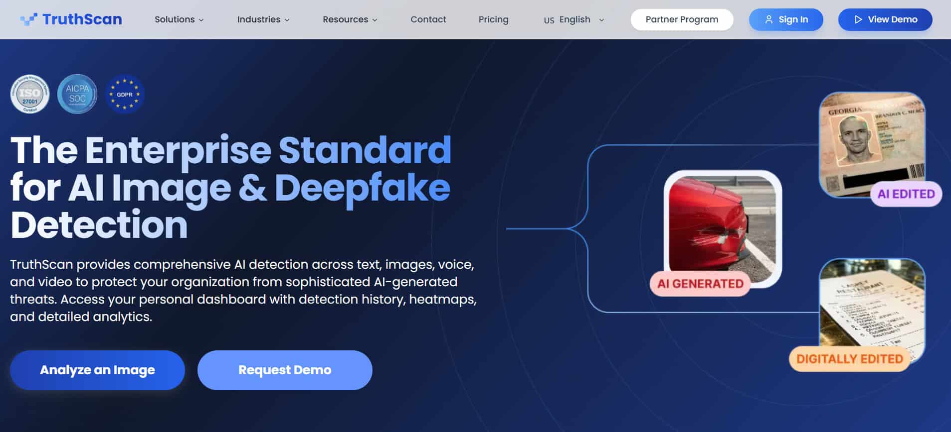 TruthScan AI Image Detector Landing Page