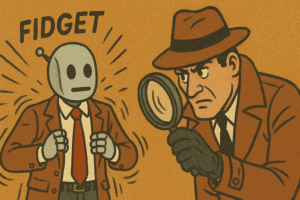 A detector trying to catch a robot pretending to be human, generated with GPT