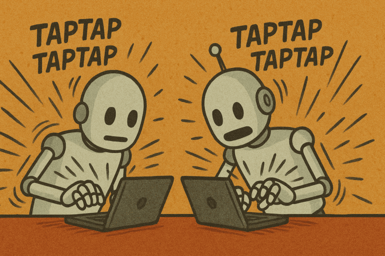 Two AI robots having an essay contest, generated with ChatGPT