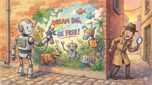 A detective catching an AI graffiti artist, generated with Gemini