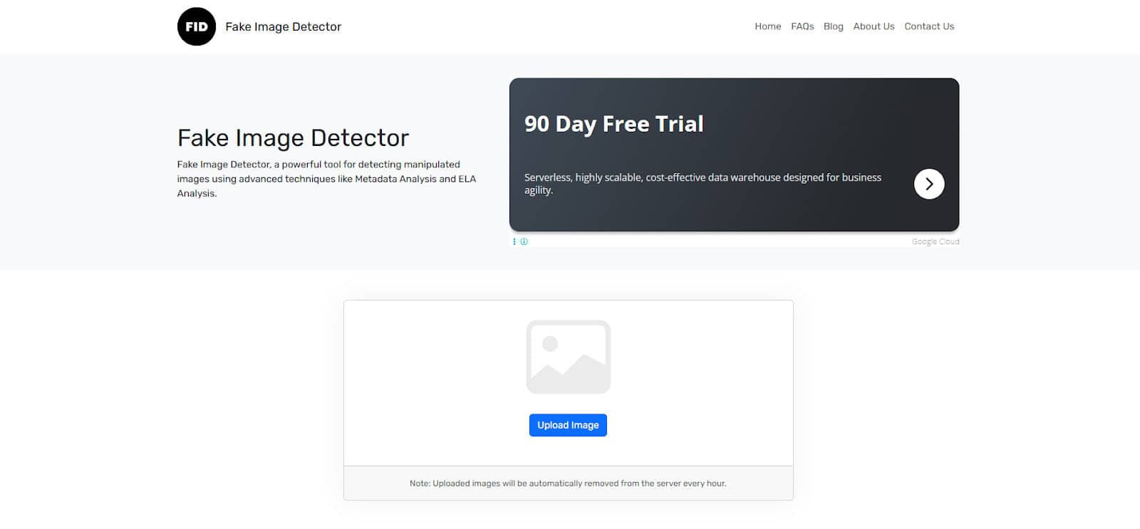 Fake AI Image Detector Landing Page
