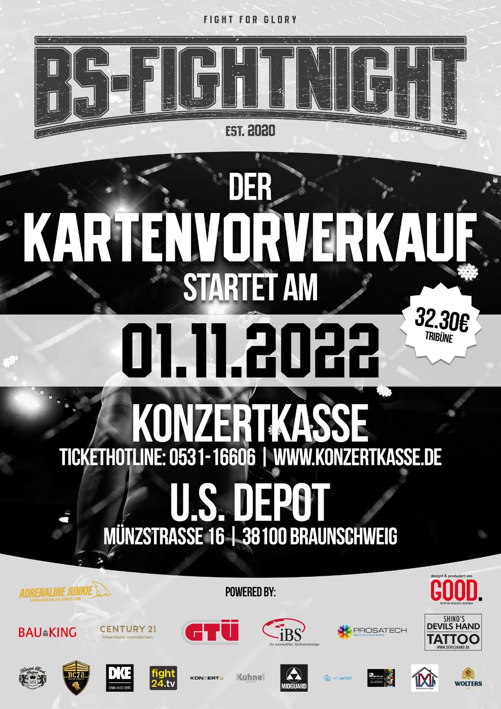 Plakat zum Start des Kartenvorverkaufs mit Preisstörer