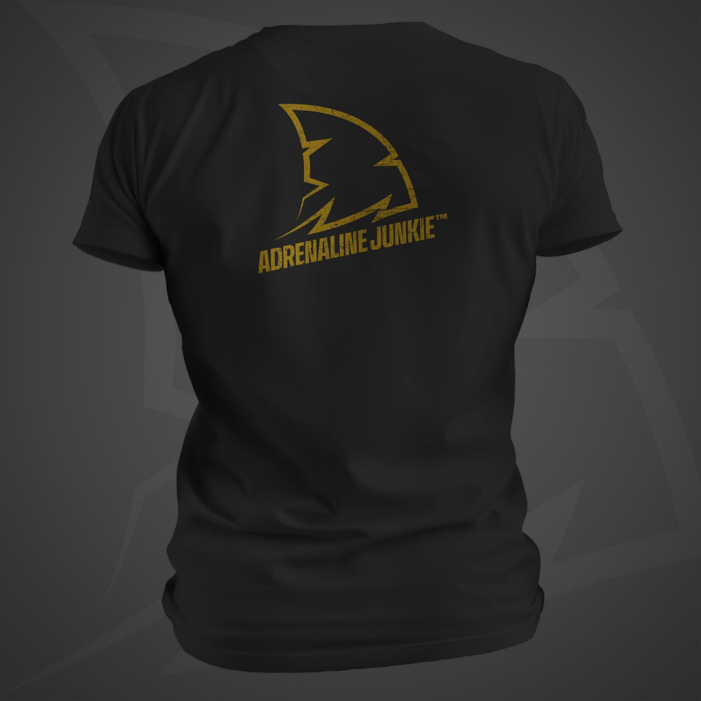 T-Shirt-Mockup Rückseite mit Adrenaline-Junkie-Print in Gold