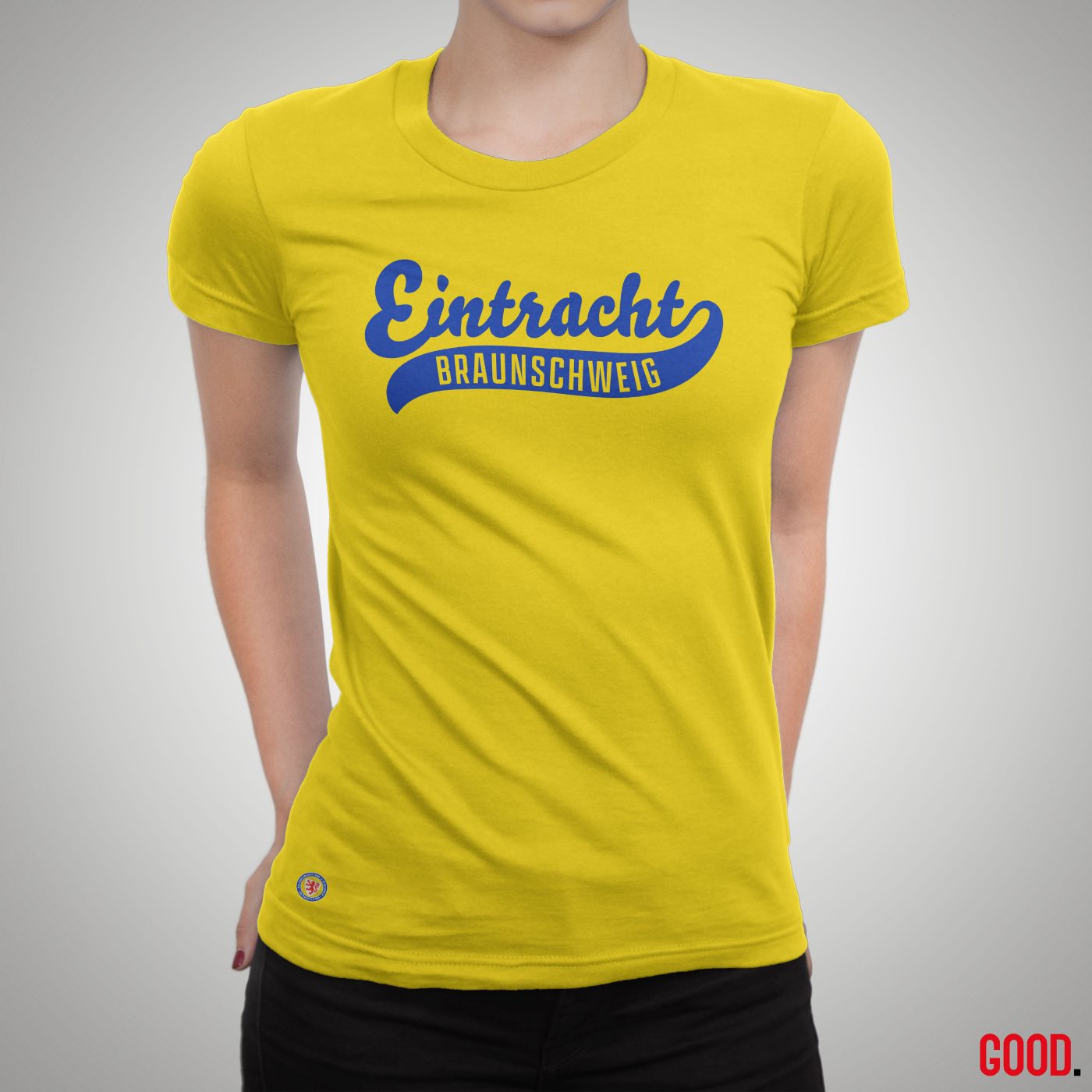 Gelbes Damen-Shirt mit Eintracht-College-Schriftzug