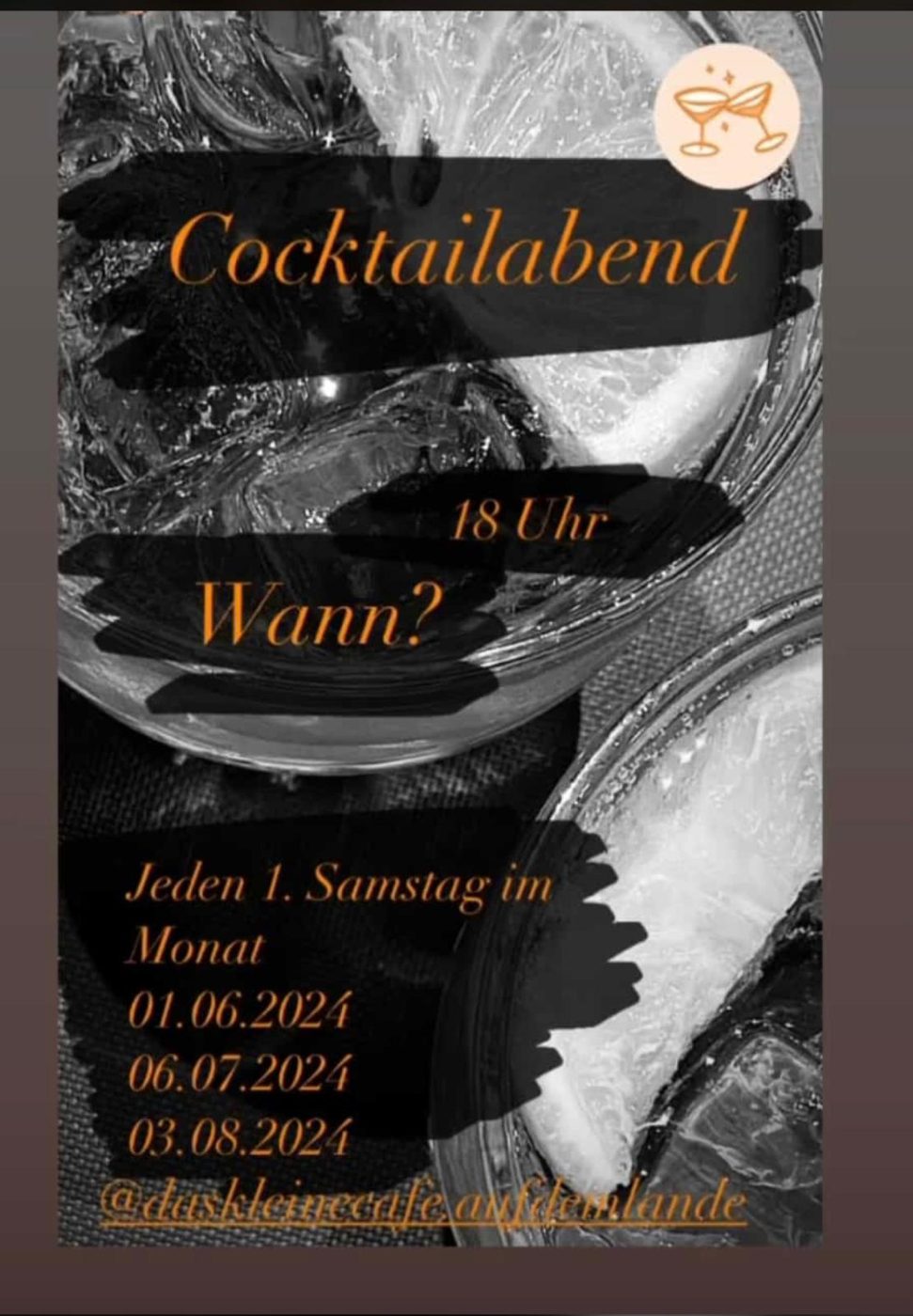 Veranstaltungsgrafik für den monatlichen Cocktailabend
