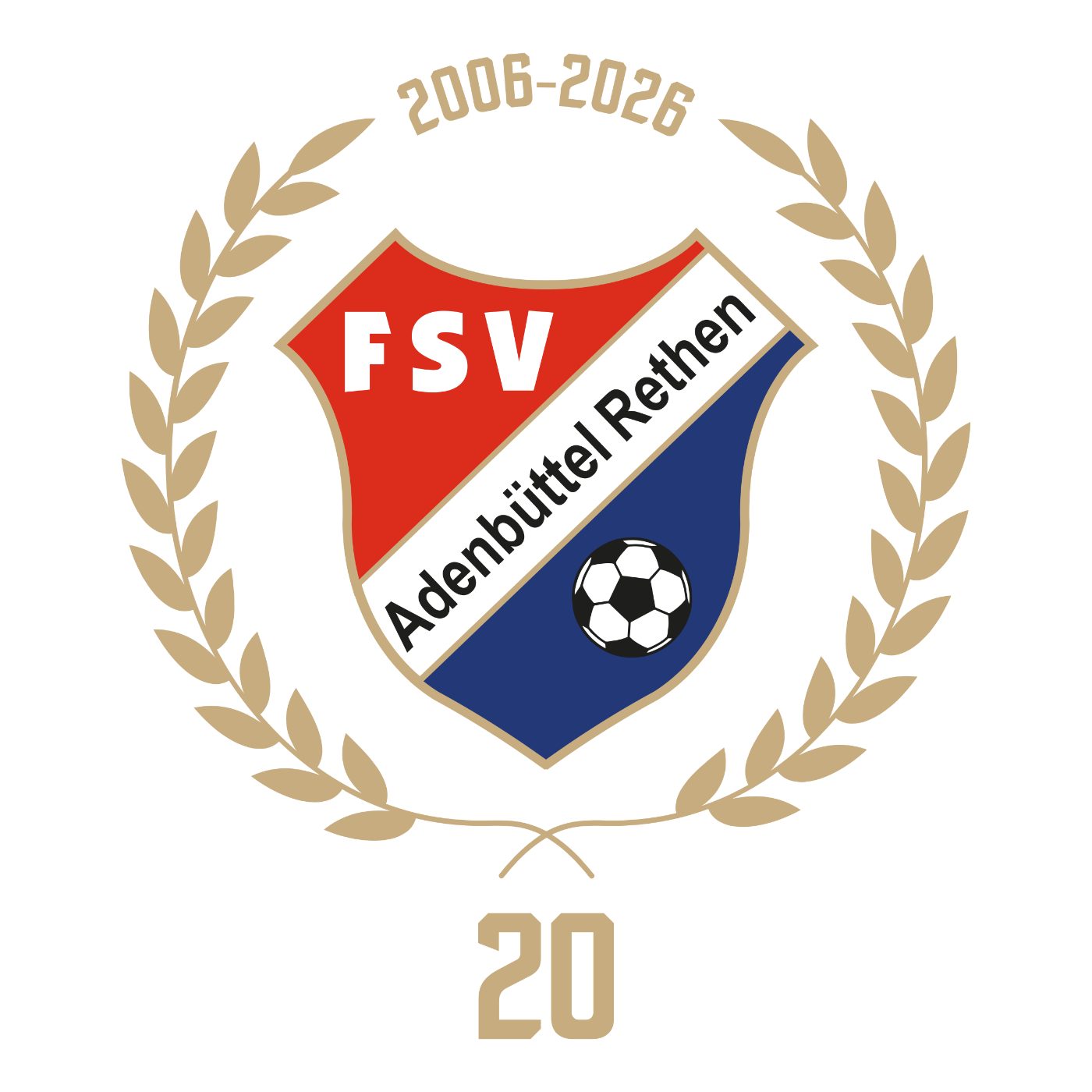 Jubiläumslogo 20 Jahre FSV mit Lorbeerkranz