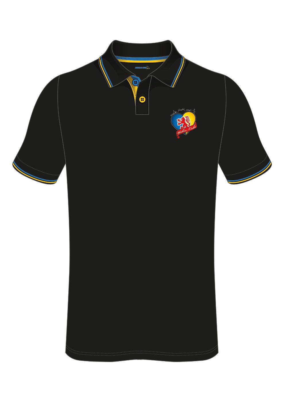 Poloshirt Vorderseite mit Wahre-Liebe-Stick und Kontraststreifen