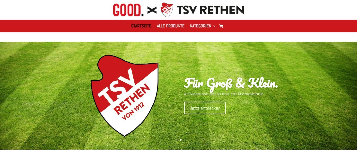 Startseite des TSV Rethen Shops im Browser