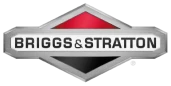 Briggs & Stratton logo featuring a silver, red, and black diamond-shaped emblem with the company name in bold text across the center.