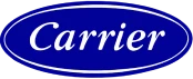 Carrier logo featuring the word "Carrier" in white, italicized text inside a blue oval with a white border.