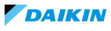 Daikin logo featuring a blue diagonal stripe and the word "DAIKIN" in bold blue letters.