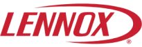 Red Lennox company logo with stylized uppercase letters and an oval swoosh partially surrounding the text.