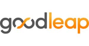 The GoodLeap logo features the word "goodleap" in lowercase, with "good" in gray and "leap" in orange; the first "o" is stylized with an orange curved line, reflecting the brand's modern approach to financing options.