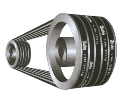 Industrial power transmission belt and pulley for machinery.