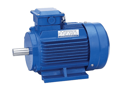 Blue industrial electric motor used in manufacturing equipment.