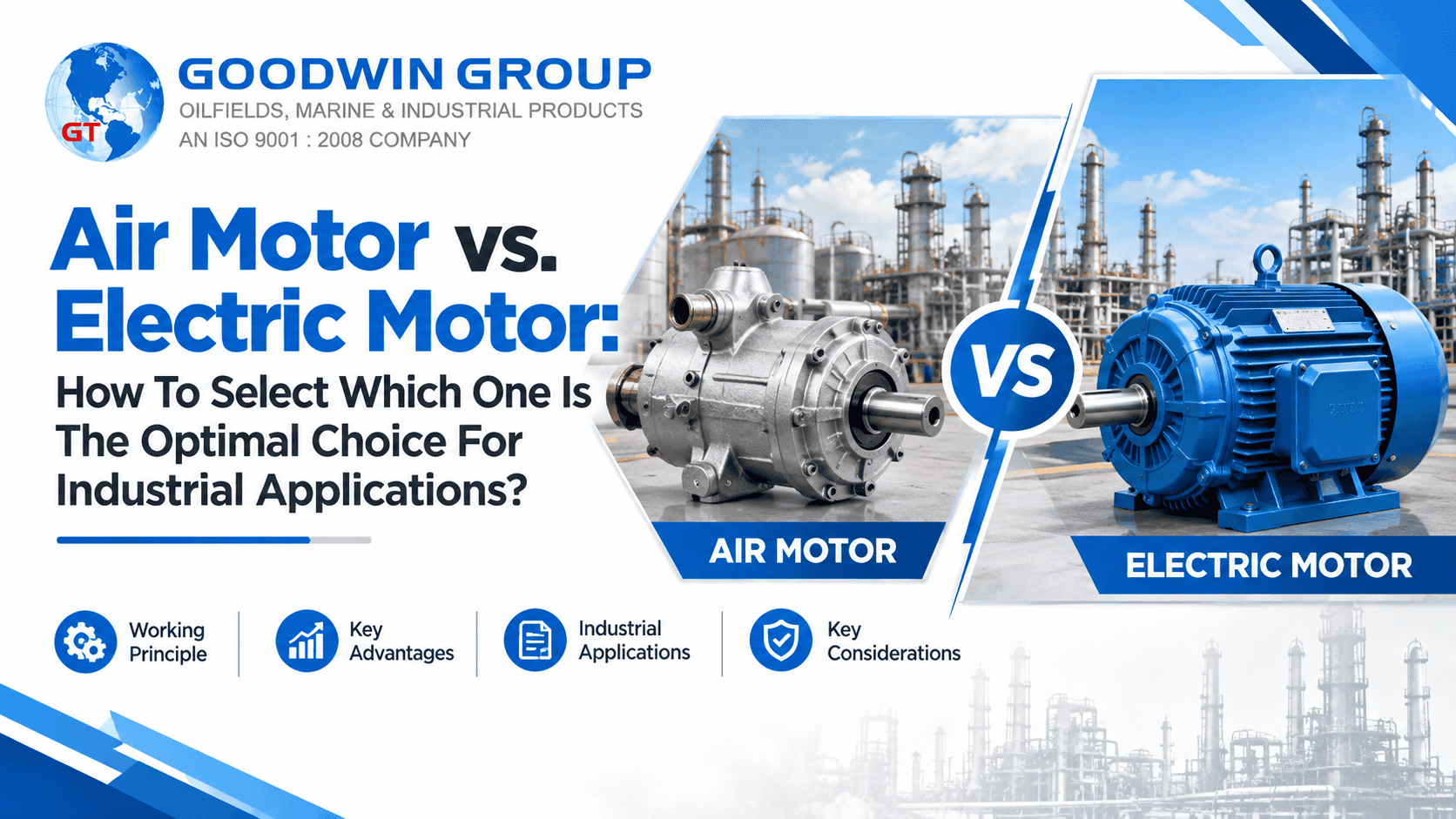 Comparison of air motor and electric motor for industrial applications.