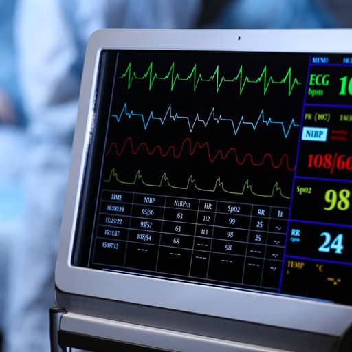 ECG monitor displaying heart rate and vital signs at Grover Gastro and Fertility Centre.