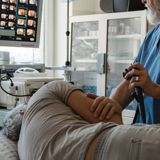 Doctor performing an ultrasound on a patient in a medical clinic.