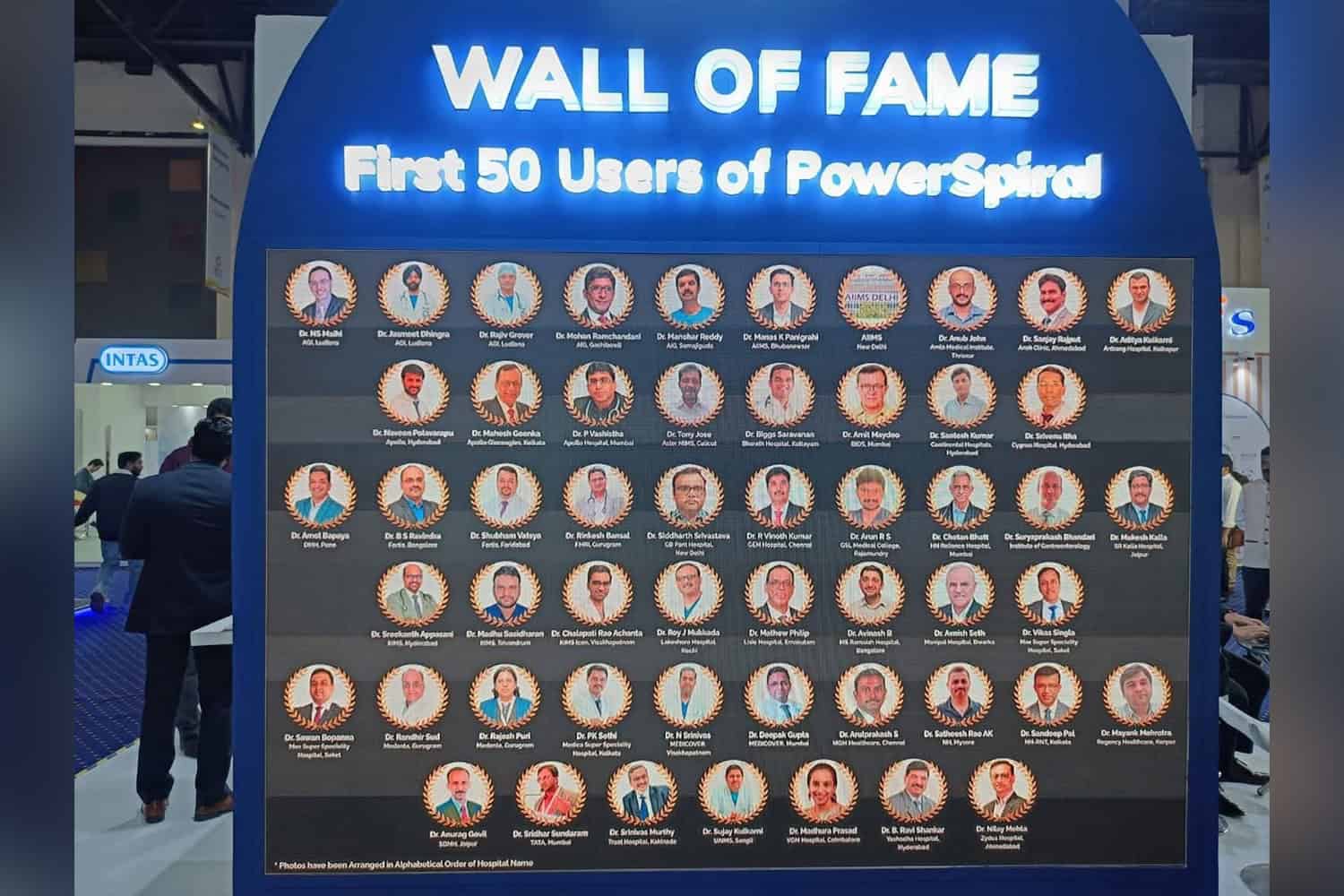 Wall of Fame featuring first 50 users of PowerSpiral at Grover Gastro and Fertility Centre.