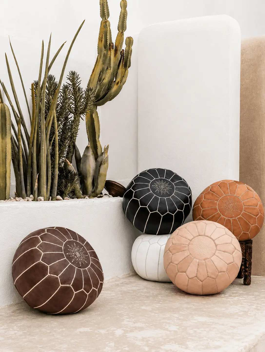 Pouf marocain en cuir véritable