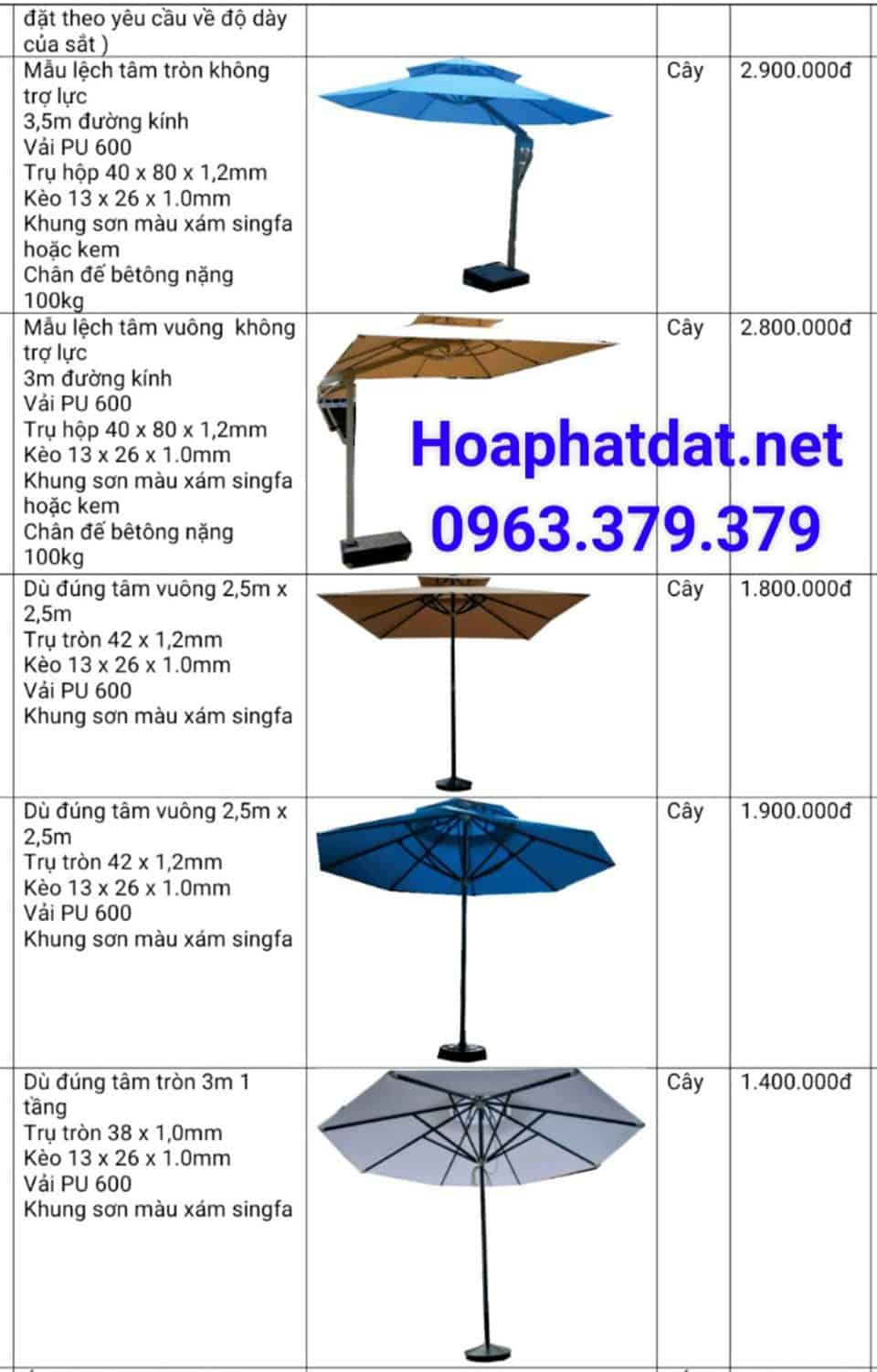 Mẫu dù che nắng đẹp nhất Bảng Giá Bán Dù Che Nắng Ngoài Trời Loại 5